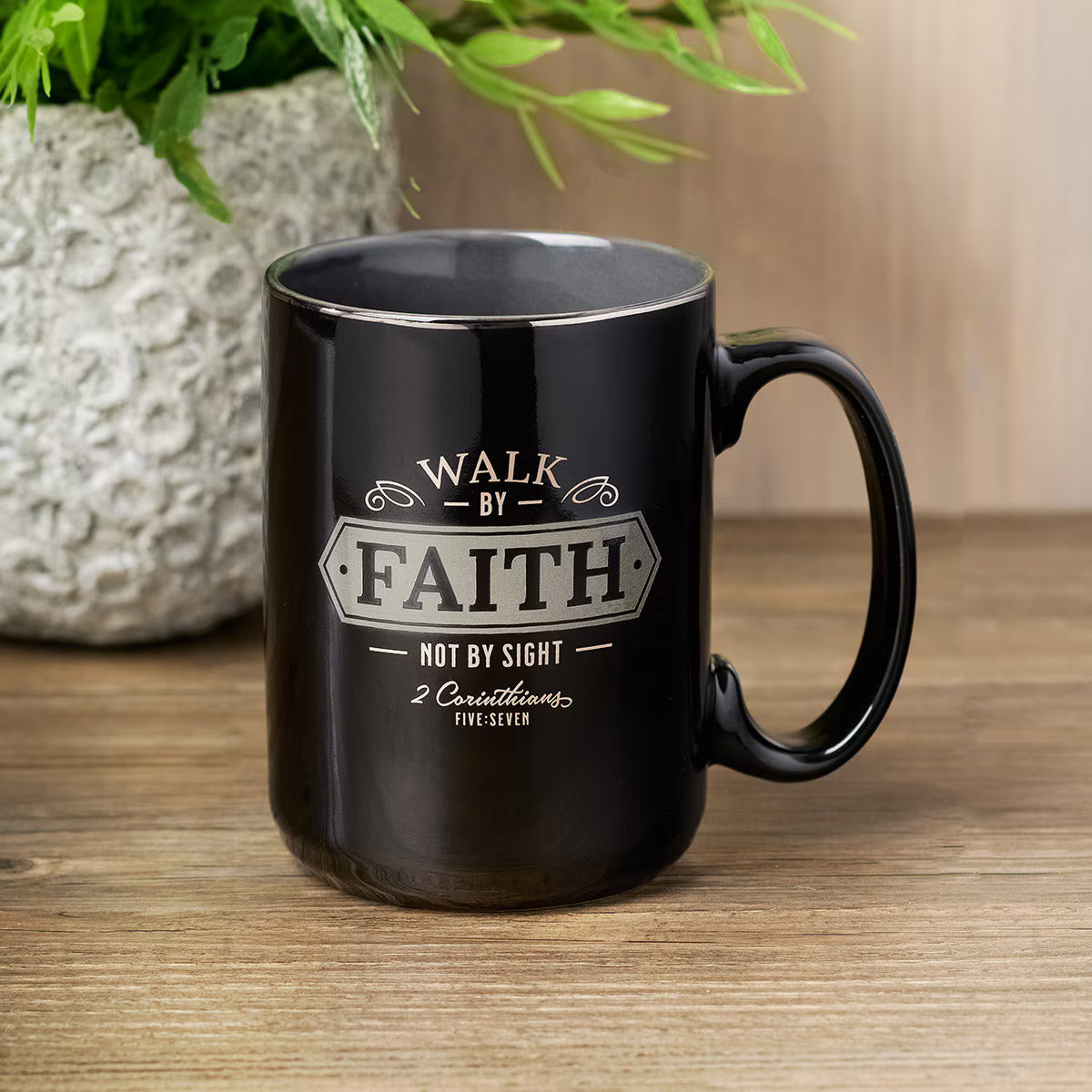 Walk By Faith Black Ceramic Coffee Mug - 2 Corinthians 5:7