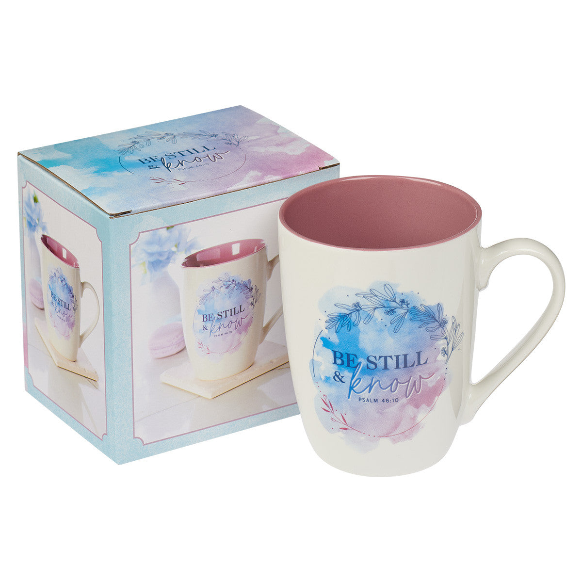 Be Still Mauve Watercolour Ceramic Coffee Mug - Psalm 46:10
