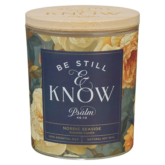 Be Still and Know Yellow Rose Nordic Seaside Scented Candle in a Glass Jar - Psalm 46:10