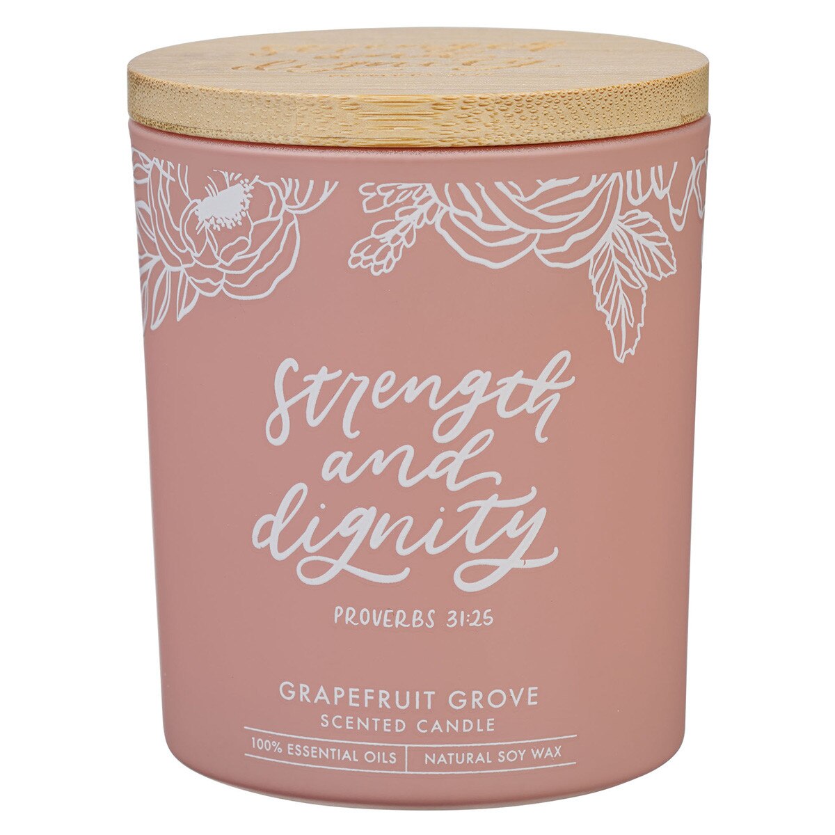 Strength and Dignity Grapefruit Scented Candle in a Peach Glass Jar- Proverbs 31:25