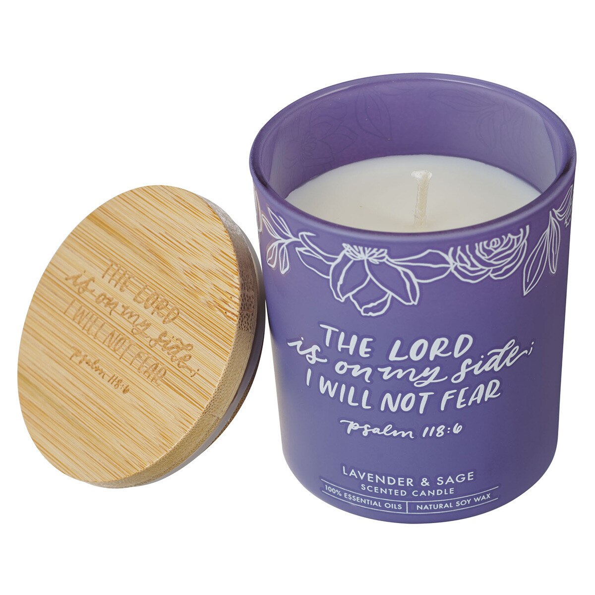 I Will Not Fear Lavender and Sage Candle in a Glass Jar - Psalm 118:6