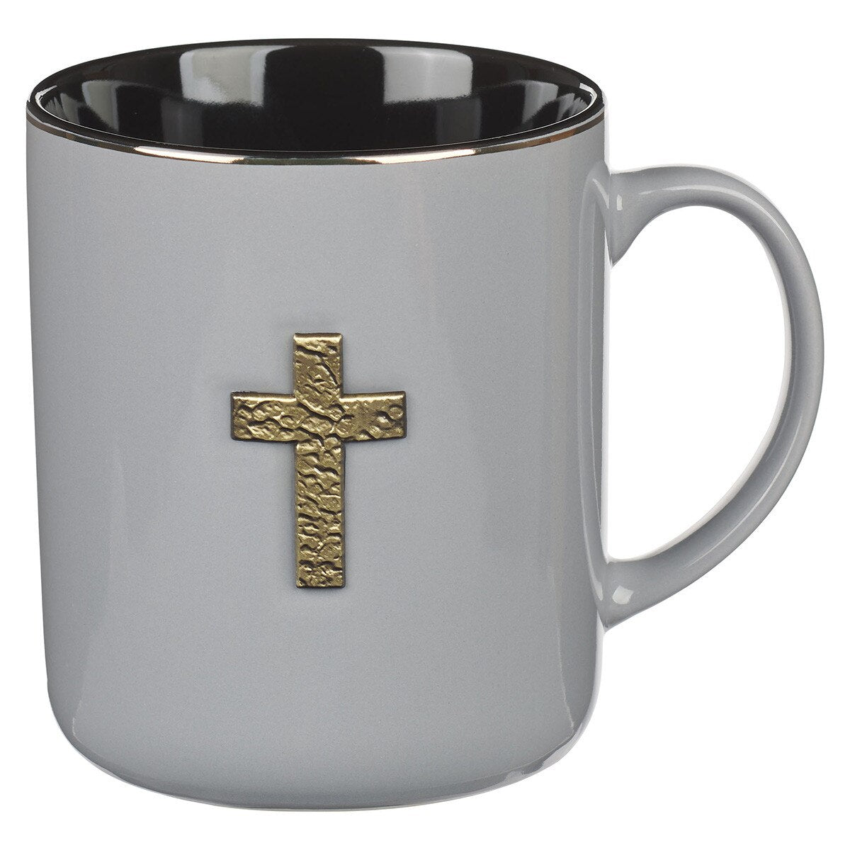 Grey Ceramic Coffee Mug with Metal Cross Inlay