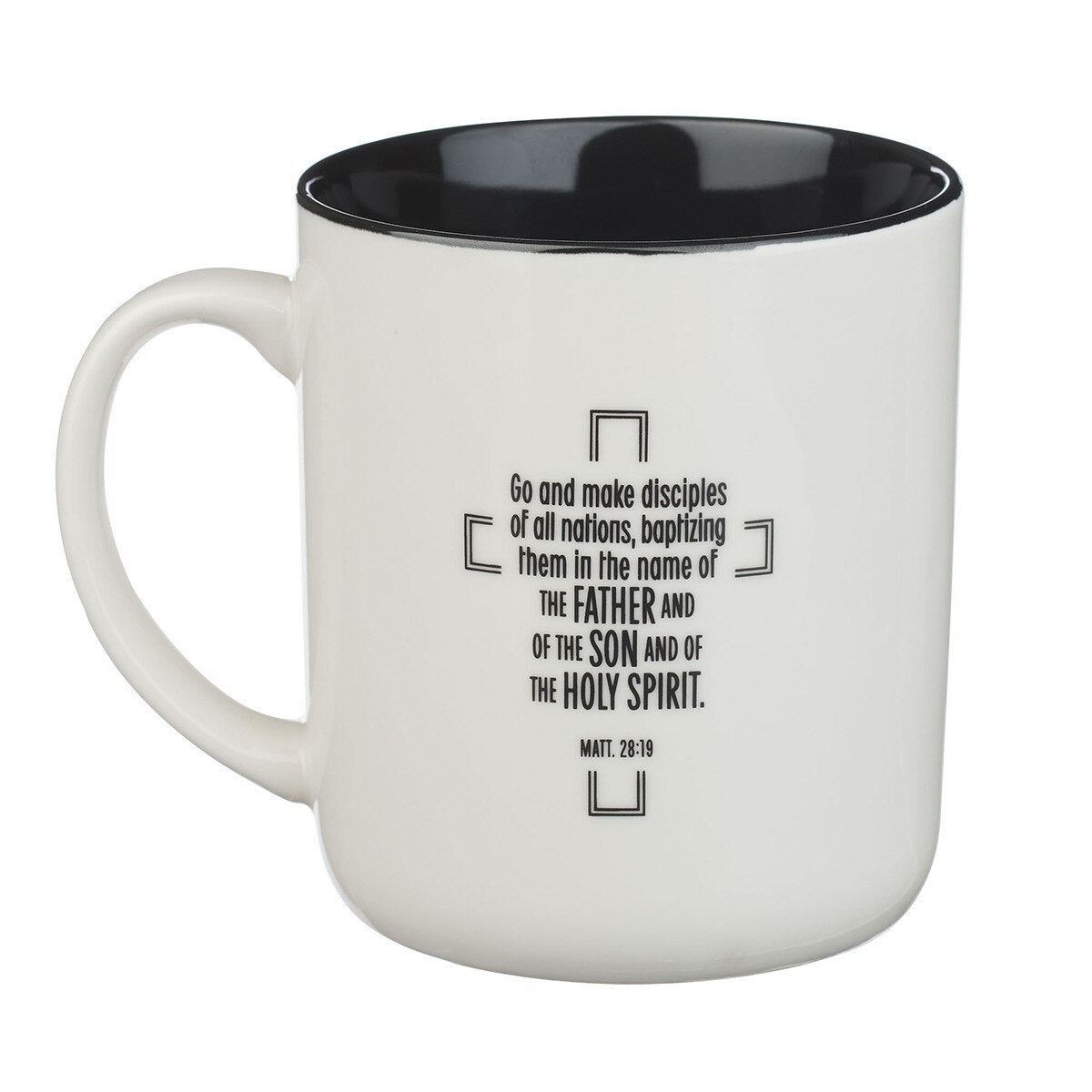 Jesus Fish Metal Inlay White Ceramic Coffee Mug - Matthew 28:19