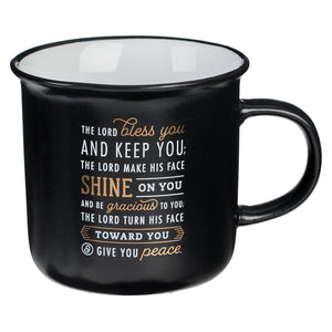 Bless You and Keep You Black and Gold Camp-style Ceramic Coffee Mug - Numbers 6:24-26