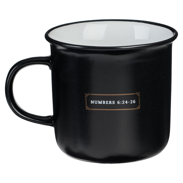 Bless You and Keep You Black and Gold Camp-style Ceramic Coffee Mug - Numbers 6:24-26