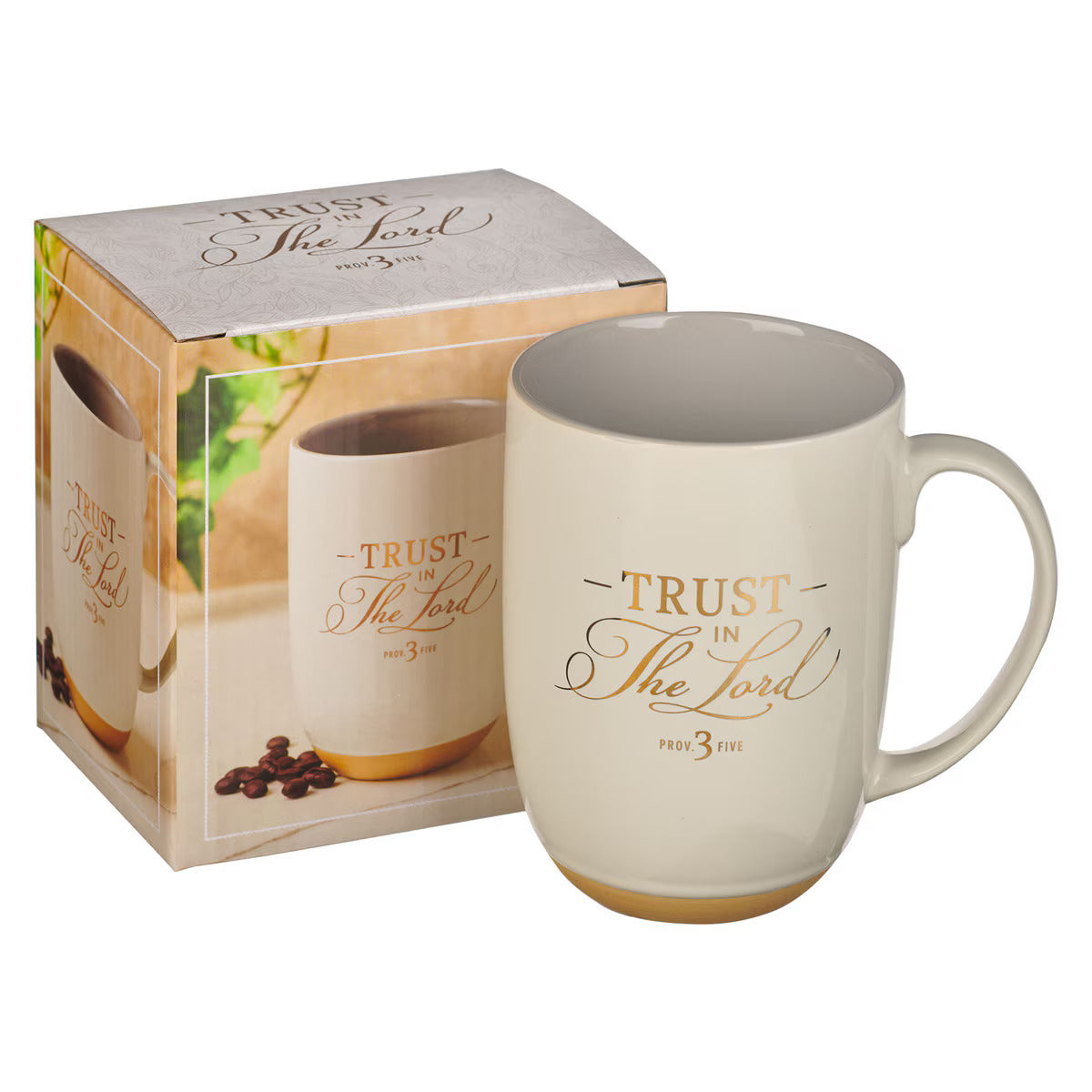 Trust in the Lord white Ceramic Coffee Mug with Exposed Clay Base - Proverbs 3:5