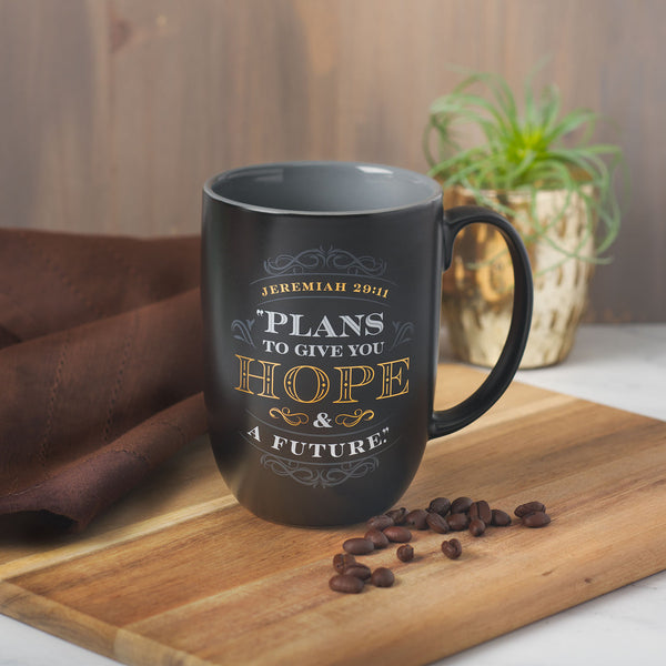 Plans for Hope and a Future Black Ceramic Coffee Mug - Jeremiah 29:11