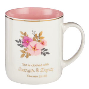 Strength & Dignity Ceramic Coffee Mug – Proverbs 31:25 - The Amazing Grace Co
