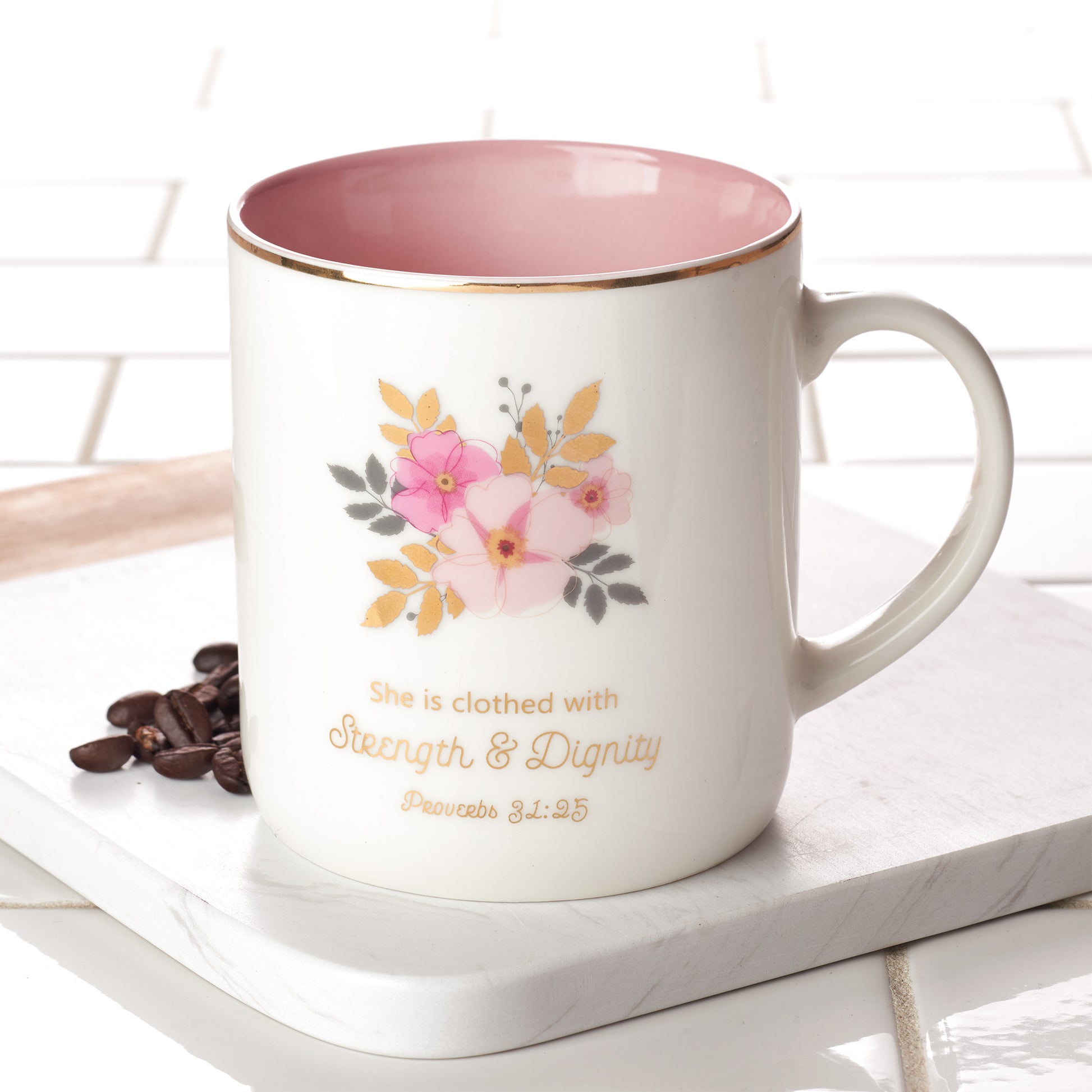 Strength & Dignity Ceramic Coffee Mug – Proverbs 31:25 - The Amazing Grace Co