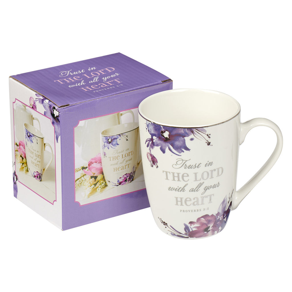 Be Still & Know Purple Floral Ceramic Coffee Mug with Spoon - Psalm 46:10