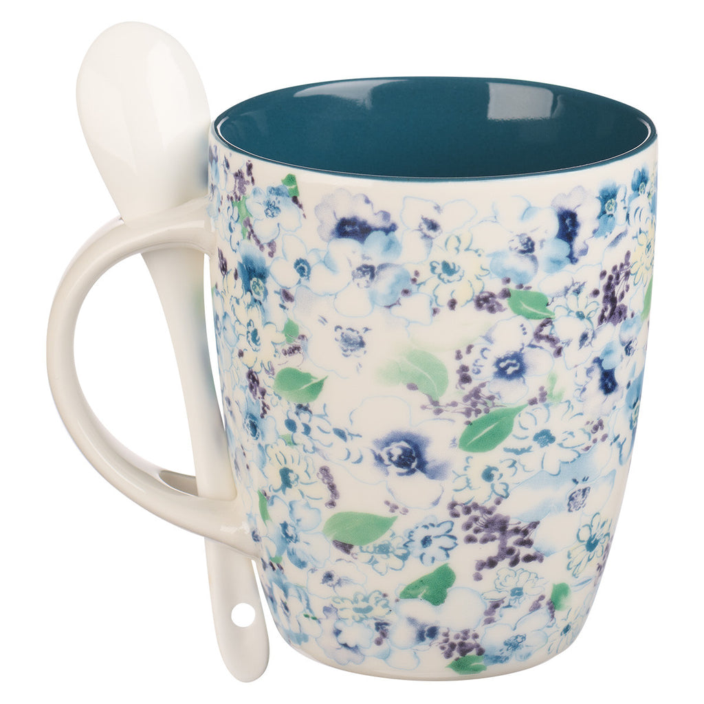 Be Still & Know Purple Floral Ceramic Coffee Mug with Spoon - Psalm 46:10