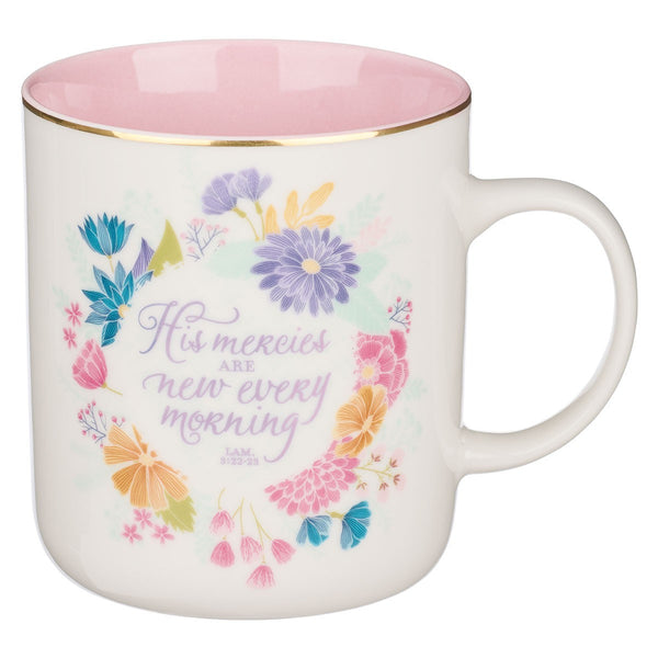 His Mercies Floral Wreath Ceramic Coffee Mug - Lamentations 2:22-23