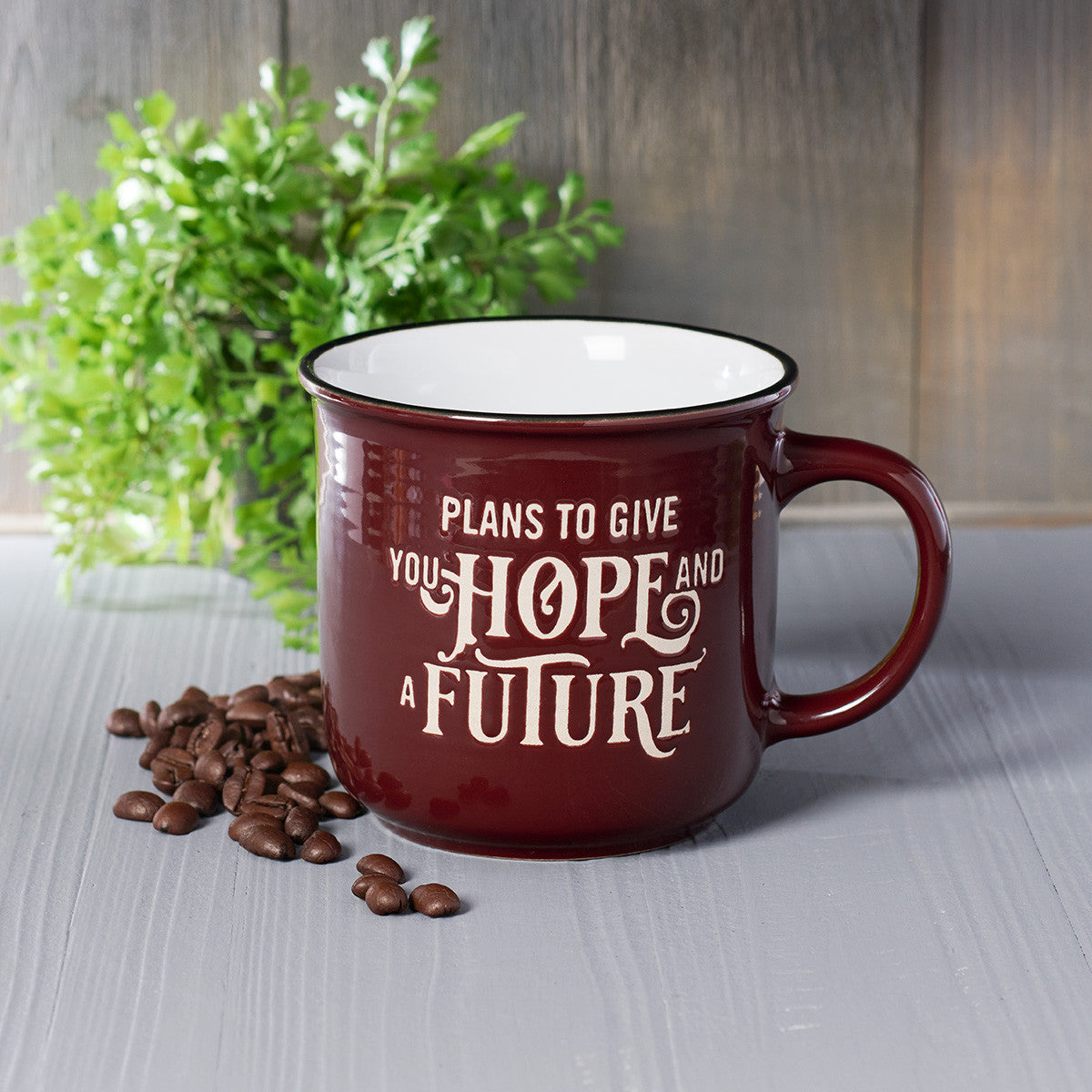 Plans for Hope and a Future Burgundy Ceramic Camp-style Mug - Jeremiah 29:11