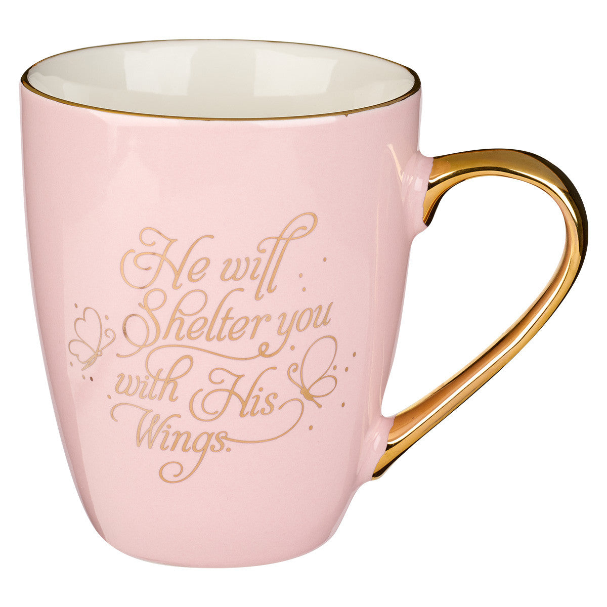 Shelter You Pink and Gold Ceramic Mug - Psalm 91:4