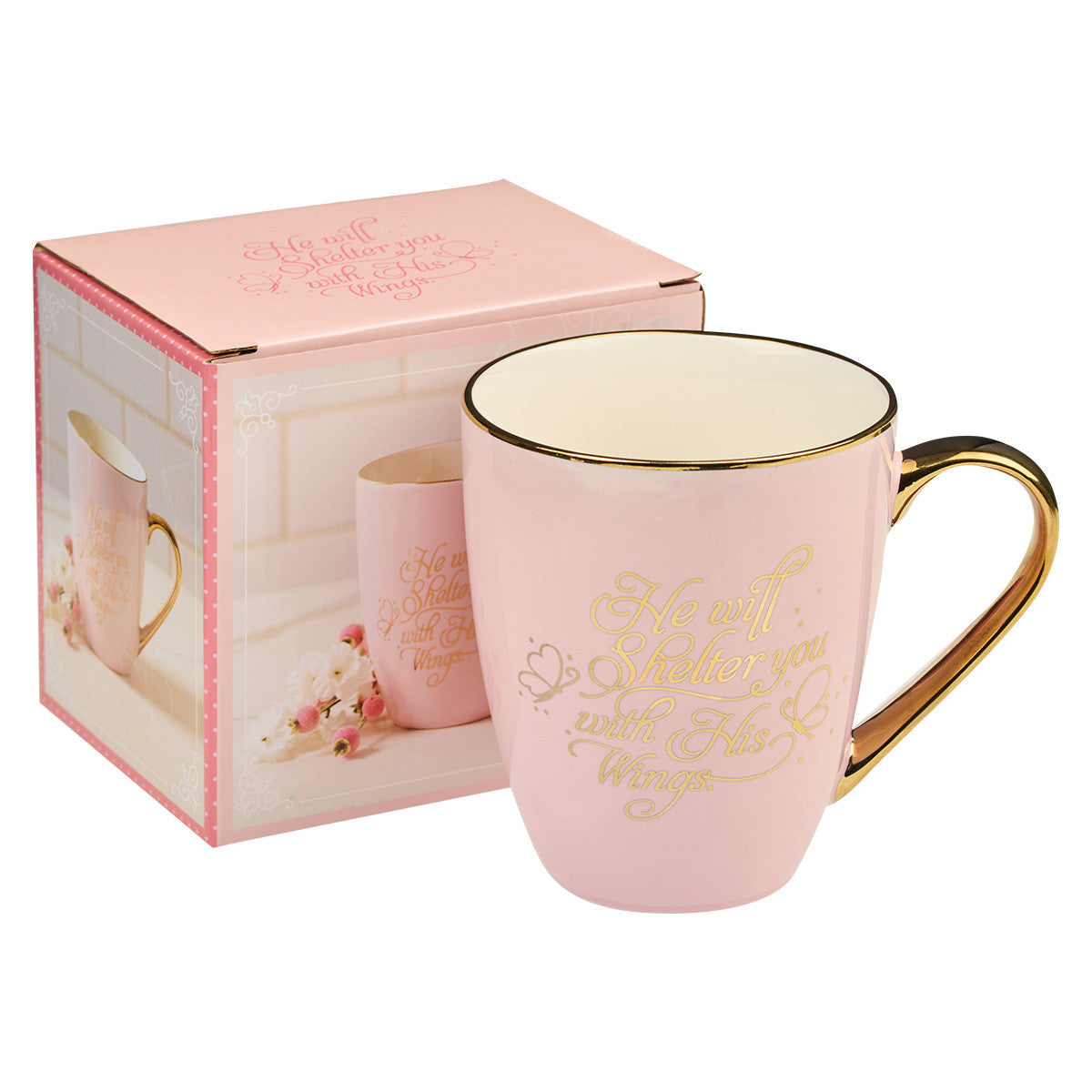 Shelter You Pink and Gold Ceramic Mug - Psalm 91:4