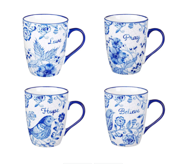 Believe, Hope, Pray & Love Ceramic Mug Set in Blue - The Amazing Grace Co