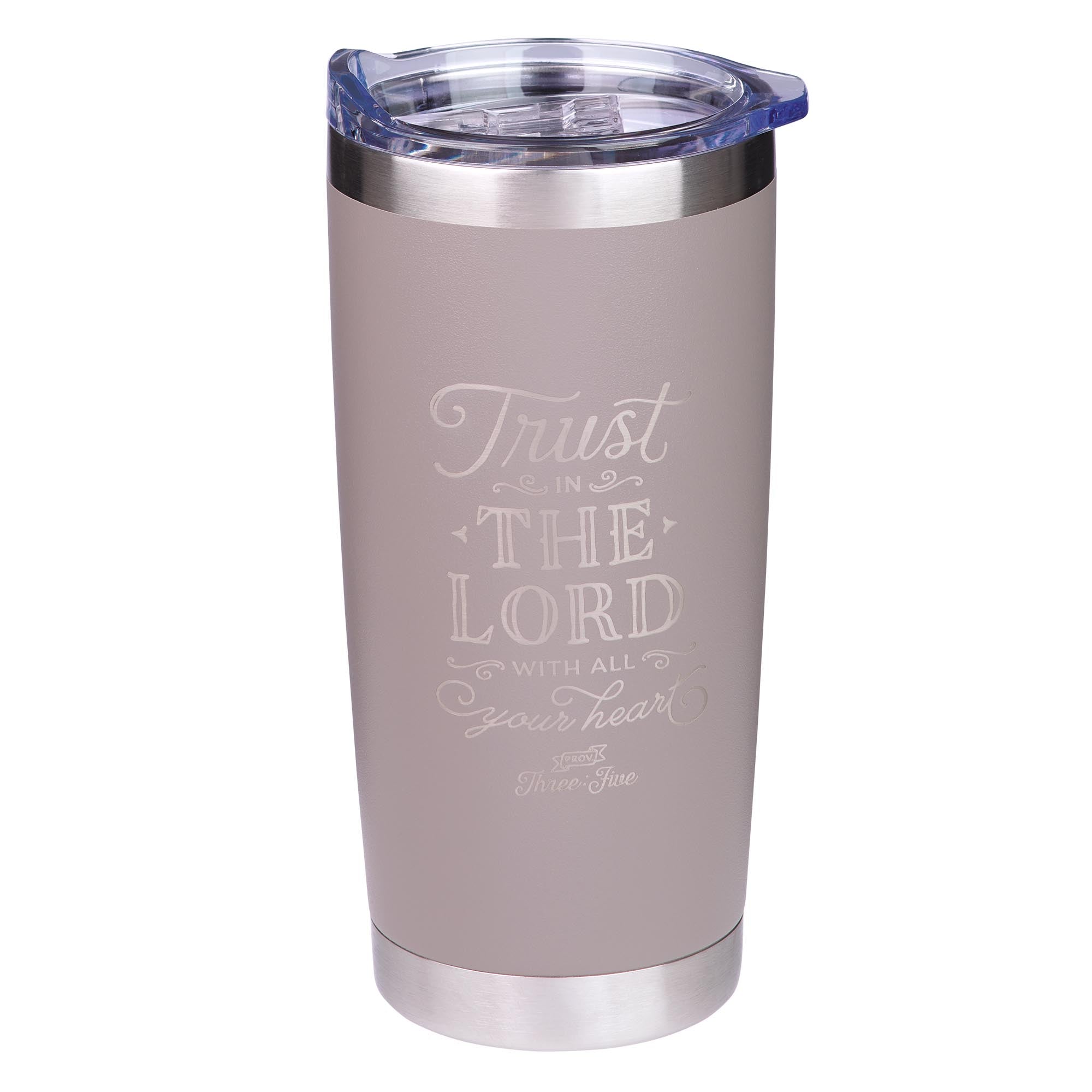 Trust In The Lord Stainless Steel Mug in Taupe - Proverbs 3:5 - The Amazing Grace Co