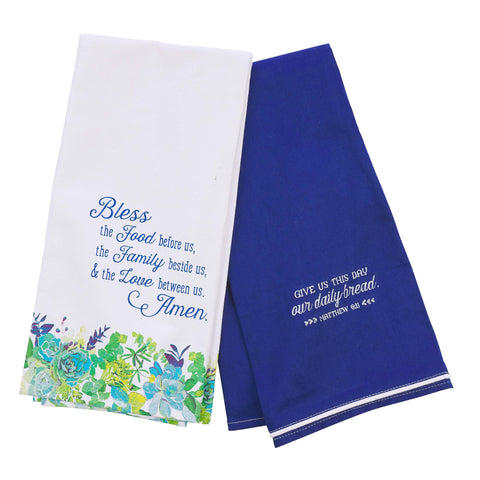 Our Daily Bread Set of Two Tea Towels in Blues - Matthew 11:6 - The Amazing Grace Co